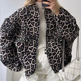 Tineit Leopard Zipper Bomber Jacket Women High Street O-neck Oversize Printed Outerwear 2025 Autumn Chic Female All-match Coat Tops