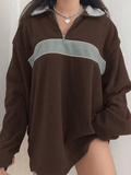 Tineit Fleece Patchwork Half Zip Sweatshirt