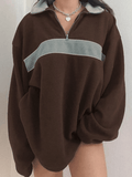 Tineit Fleece Patchwork Half Zip Sweatshirt