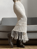 Tineit Fringed Crochet Hollow Knit Long Skirt