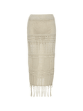 Tineit Fringed Crochet Hollow Knit Long Skirt