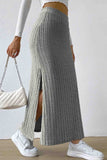 Tineit Solid Color Slit Knitted Skirt