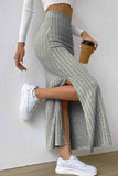 Tineit Solid Color Slit Knitted Skirt