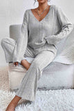 Tineit V Neck Ribbed Long Sleeve Two-Piece Set