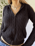 Tineit Hooded Cable Knit Cardigan