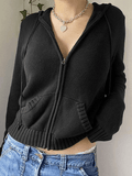 Tineit Hooded Crop Knit Cardigan