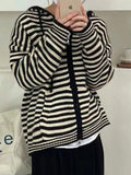 Tineit Hooded Striped Long Sleeve Knit Cardigan