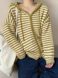 Tineit Hooded Striped Long Sleeve Knit Cardigan