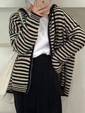 Tineit Hooded Striped Long Sleeve Knit Cardigan