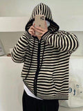 Tineit Hooded Striped Long Sleeve Knit Cardigan