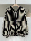 Tineit Hooded Striped Long Sleeve Knit Cardigan