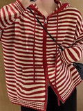 Tineit Hooded Striped Long Sleeve Knit Cardigan