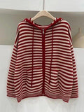 Tineit Hooded Striped Long Sleeve Knit Cardigan