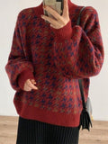 Tineit Houndstooth Checkered Knit Sweater