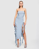 Tineit Light Blue Rushed Strapless Midi Dress