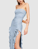 Tineit Light Blue Rushed Strapless Midi Dress