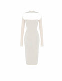 Tineit White Long Sleeve Mesh Corset Cocktail Midi Dress