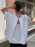 Tineit Back Hollow Round Neck Simple T-Shirt