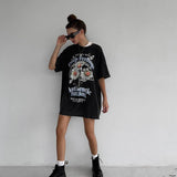 Tineit American Retro Black Oversize Short-sleeved T-shirt Women's Summer Fashion Brand Design Niche Hot Girl Top