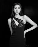 Tineit Export Women's Gothic Style American Hot Girl Black Lace Stitching Bandage Dress Spring Women's High-end Feeling