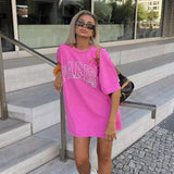 Tineit American vintage Dopamine Barbie powder letter short sleeve T-shirt female Summer American oversize Spice Girl half sleeve top