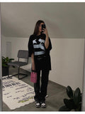 Tineit American Retro Black Oversize Loose Short-sleeved T-shirt Women's Spring And Summer High Street Hot Girl Top