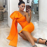 Tineit High-end Women's Rich And Golden Style Bandage Dress Three-dimensional Big Bow Shoulder Waisted Dinner Cocktail Dress