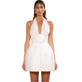 Tineit Hot-selling French Style White Flower Beaded Daqua Dress Marilyn Monroe Deep V Neck Dress