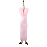 Tineit 2024 Women's Fashion High-end Temperament Long Gauze Flower Bandage Dress Pink Elegant Dress Wholesale