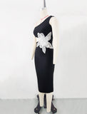 Tineit Intellectuals Fashion Shoulder Dress High-end Goddess Fan Showing Waist Flower Decorative Bandage Dress For Women