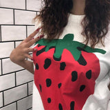 Tineit American Style Retro White Strawberry Short-sleeved T-shirt Women's Summer Vintage Design Niche Half-sleeved Top