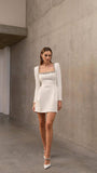 Tineit 2024 New Women's White French Square Collar Diamond Long Sleeve Bandage Dress Summer High-end Sense