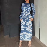 Tineit Women's Clothing 2024 New Autumn Fashion Printing Slim Backless Long Sleeve Dress Women's Wholesale