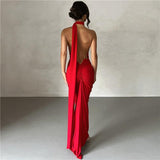 Tineit Style 2024 Summer New Women's Sexy Backless Neck Bag Hip Slim-fit Evening Dress For Dress Women