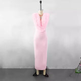 Tineit 2024 Women's Fashion High-end Temperament Long Gauze Flower Bandage Dress Pink Elegant Dress Wholesale