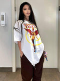 Tineit American Retro White Angel Short-sleeved Female Niche Design Sense European And American Oversize Half-sleeved T-shirt Hot Girl Top