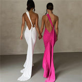 Tineit Style 2024 Summer New Women's Sexy Backless Neck Bag Hip Slim-fit Evening Dress For Dress Women