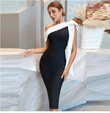 Tineit Summer Sexy Shoulder Color-block Bow Bandage Dress Tight Hip Elegant Party Dress Middle-aged Women's Clothing