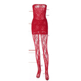 Tineit Women's New Hot Sexy Royal Sister Style Lace Chest Wrap Dress Body-fit Outer Silk Stockings Suit Hair