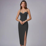 Tineit Women's Bandage Thai Strap Rhinestone Split Bandage Dress Sexy Banquet Dress