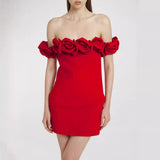 Tineit 2024 Women's High-grade Foreign Trade Red Shoulder Flower Bandage Dress Source Manufacturers