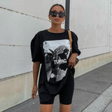 Tineit American-style Retro Black T-shirt Short-sleeved Women's Spring And Summer Oversize Loose Boyfriend Hot Girl Top Trendy