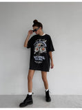 Tineit American Retro Black Oversize Short-sleeved T-shirt Women's Summer Fashion Brand Design Niche Hot Girl Top