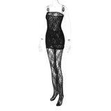 Tineit Women's New Hot Sexy Royal Sister Style Lace Chest Wrap Dress Body-fit Outer Silk Stockings Suit Hair