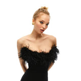 Tineit Autumn And Winter Women's Fluffy Feather Tube Top Bandage Dress Atmosphere Birthday Dress Hot Girl High Waist Hip Dress