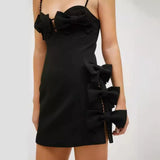 Tineit 2024 New Women's New Black Bow Bandage Dress Women's Birthday Party Dress