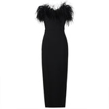 Tineit High-end Trendy Niche Designer Evening Dress Autumn And Winter Women's Clothing Trend Ostrich Hair Gowns Bandage Dress Women