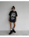 Tineit American Retro Black Oversize Short-sleeved T-shirt Women's Summer Fashion Brand Design Niche Hot Girl Top