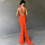 Tineit Style 2024 Summer New Women's Sexy Backless Neck Bag Hip Slim-fit Evening Dress For Dress Women