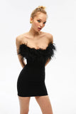 Tineit Autumn And Winter Women's Fluffy Feather Tube Top Bandage Dress Atmosphere Birthday Dress Hot Girl High Waist Hip Dress